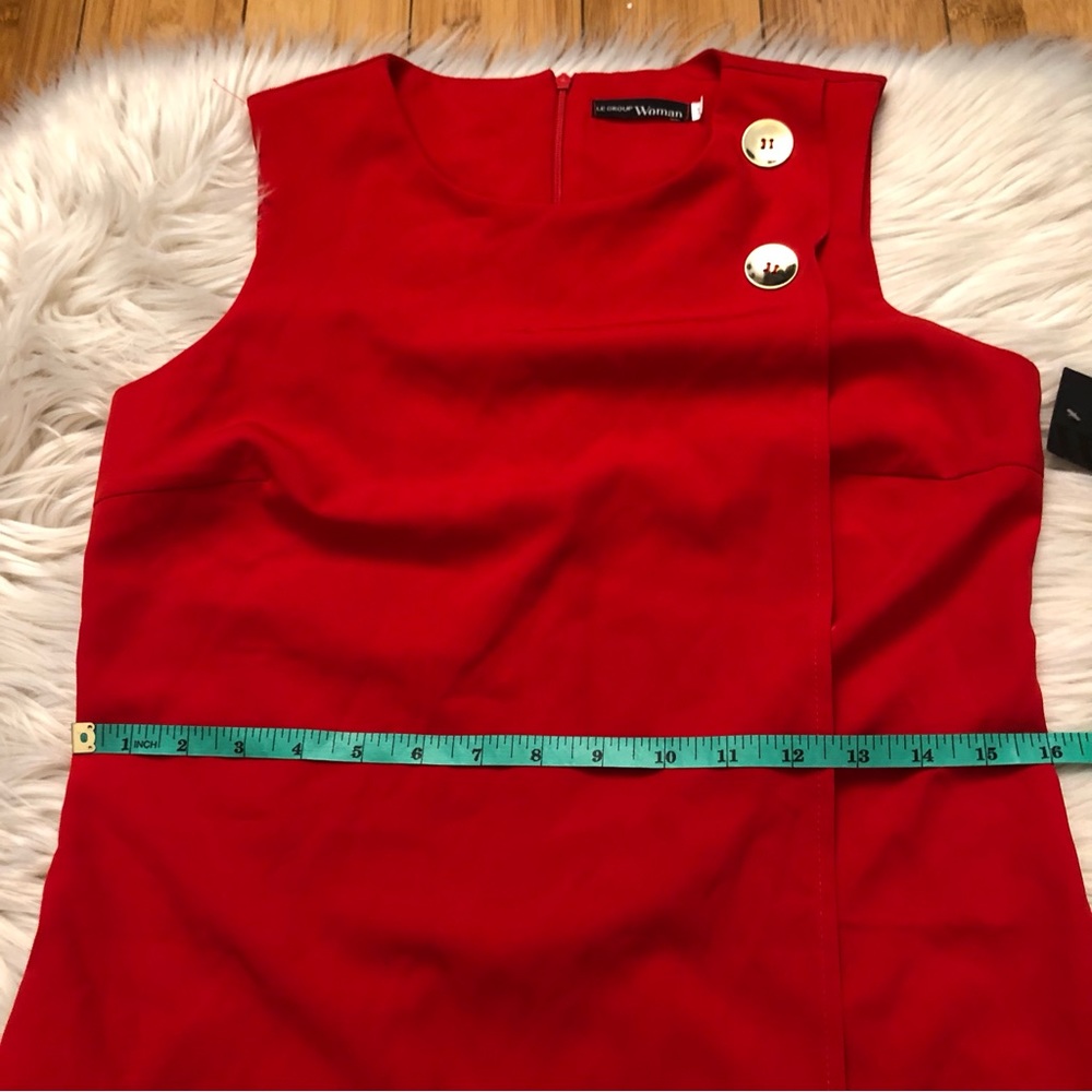 Asymmetrical Panel Sleeveless Gold Buttons Red Mini Dress, size XS/S - Picture 8 of 8